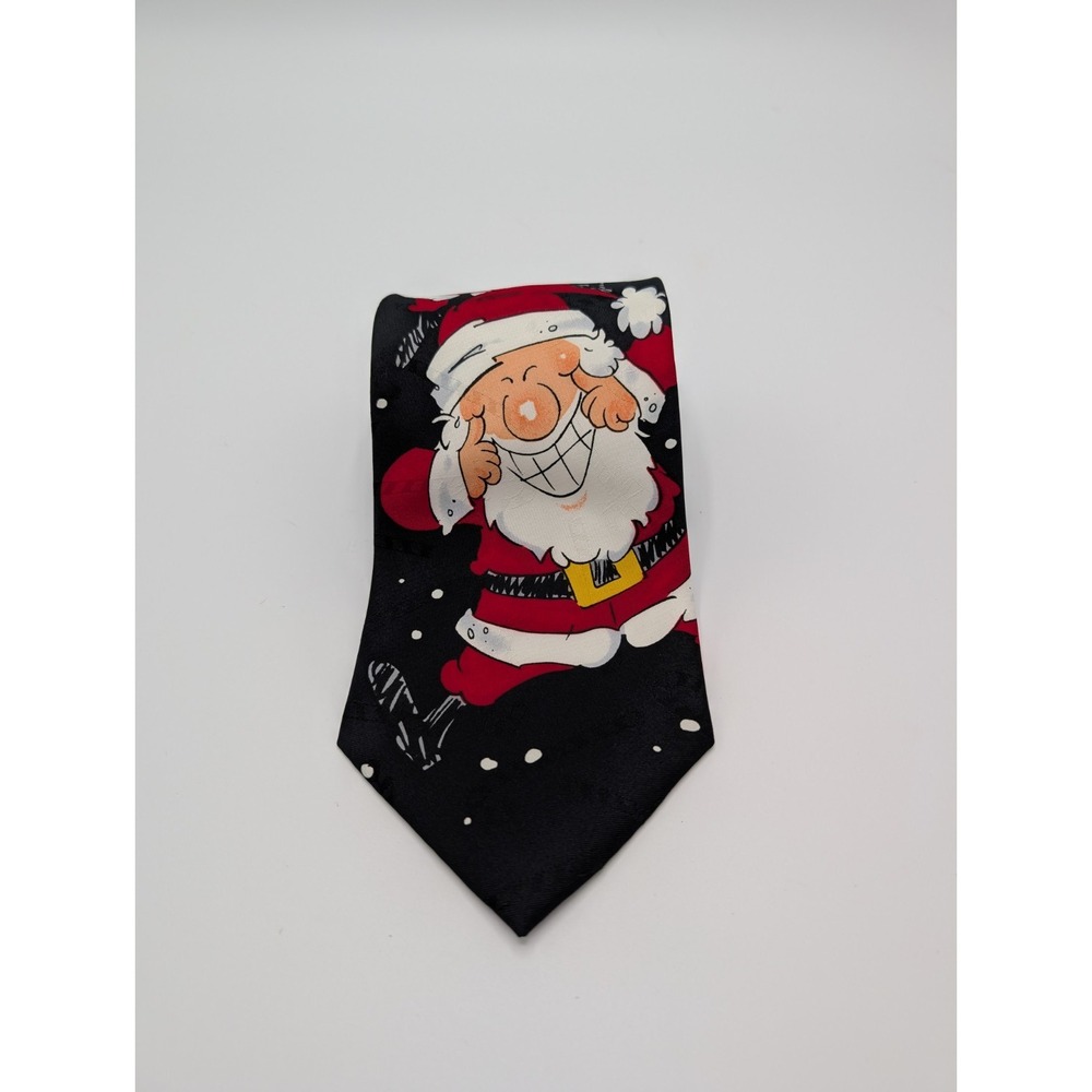 Hallmark Yule TIE Greetings Men's Tie‎ Necktie Christmas Santa -Black Background